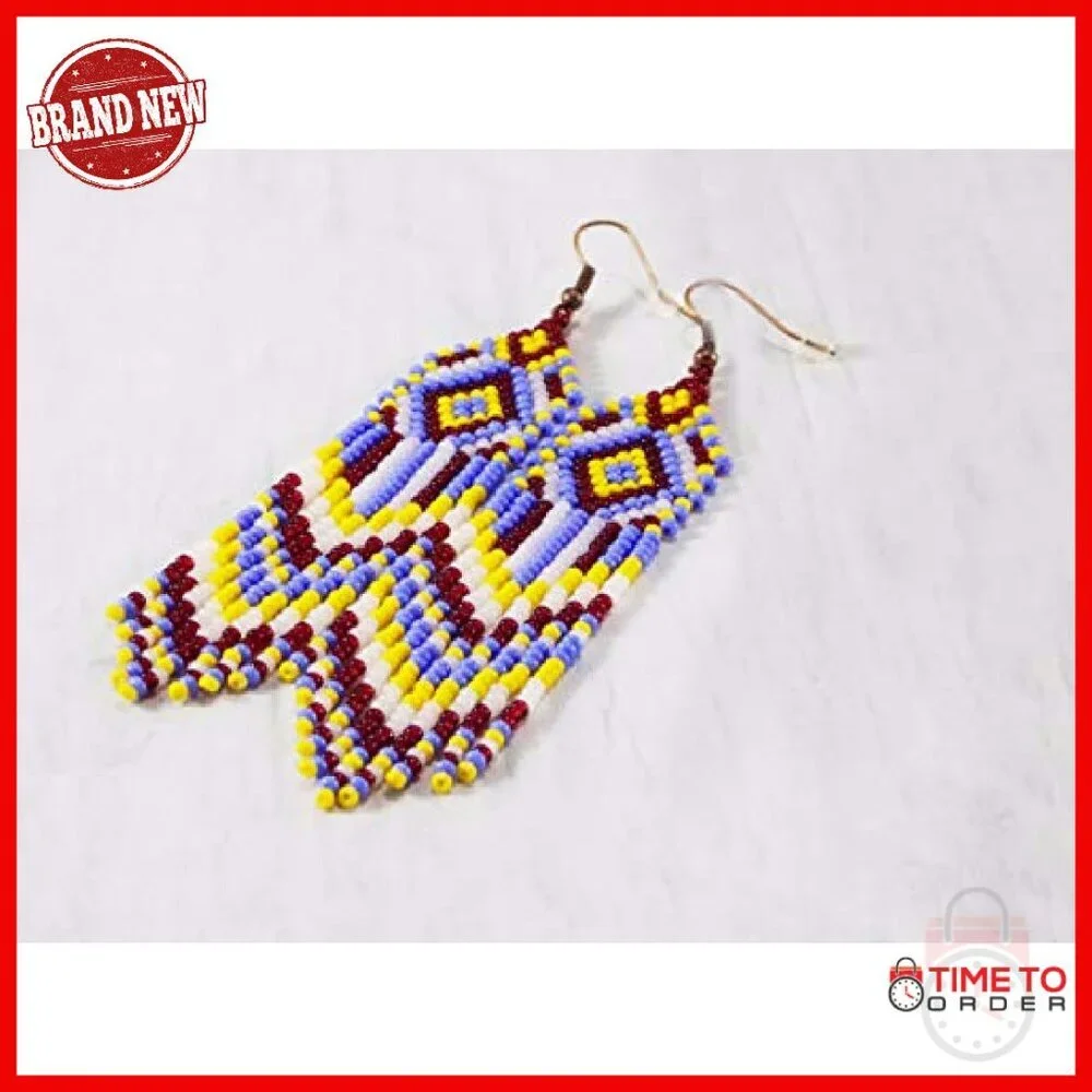 Beaded Fringe Dangle Drop Earrings Geometric Chandelier Statement Jewelry